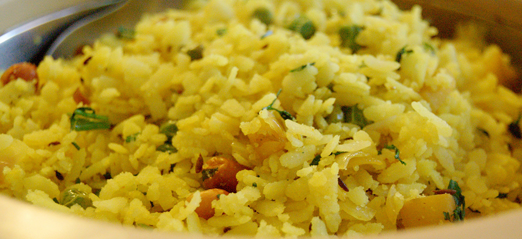 Cooked Poha Indian Breakfast